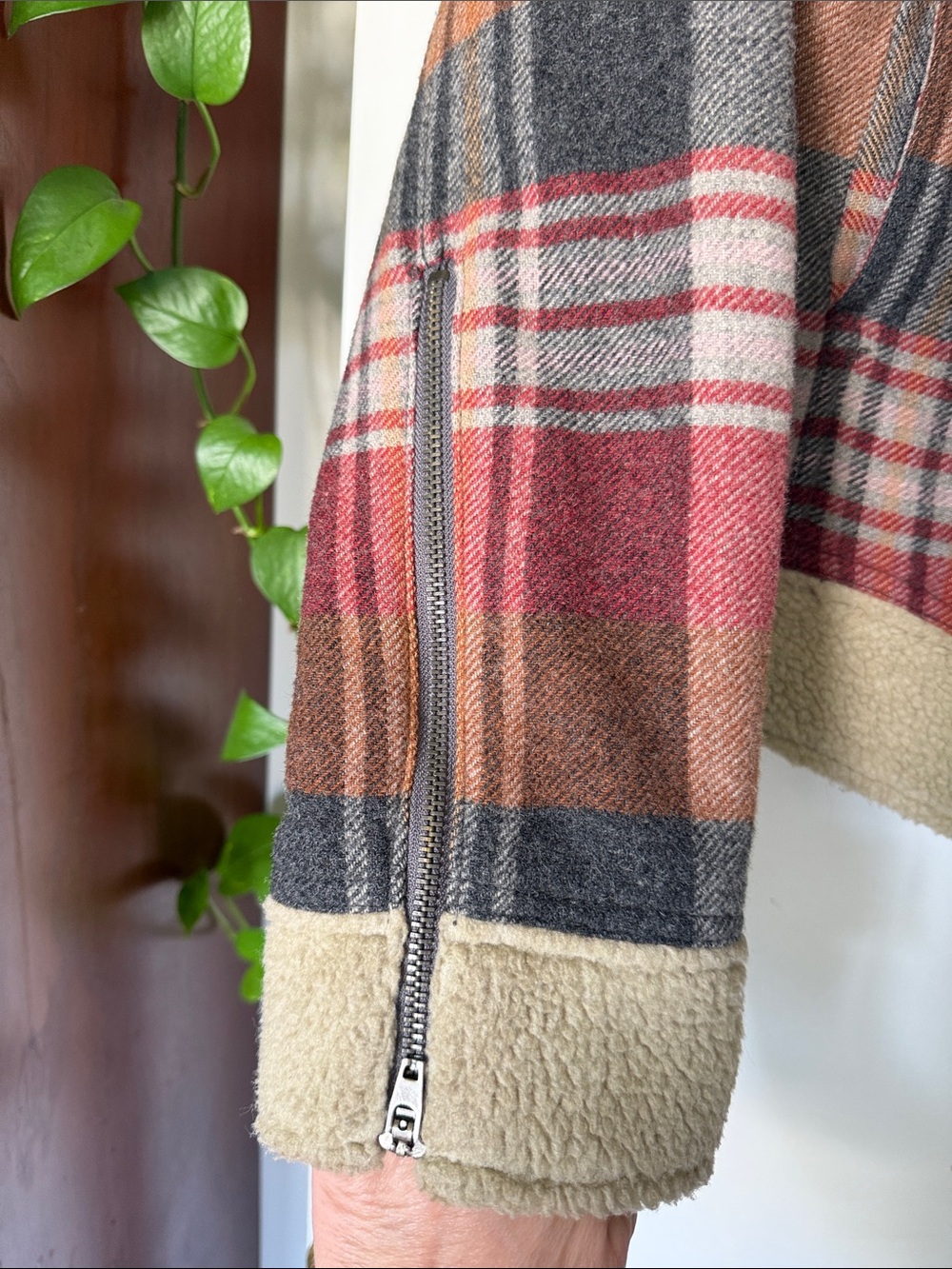 Free People plaid Sherpa moto jacket size M - Picture 2 of 5